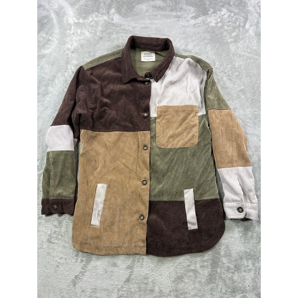 Patchwork Corduroy Shacket Shirt Large Granola Girl Bohemian Cottage Outdoorsy - Picture 4 of 8